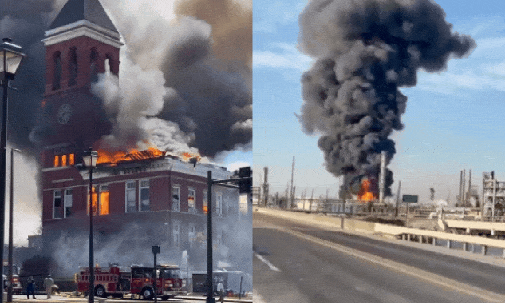 Sự cố cháy nổ dồn dập tại Mỹ: Nhà máy lọc dầu phát nổ, khói đen đặc bao trùm; tòa án 130 năm tuổi bốc cháy