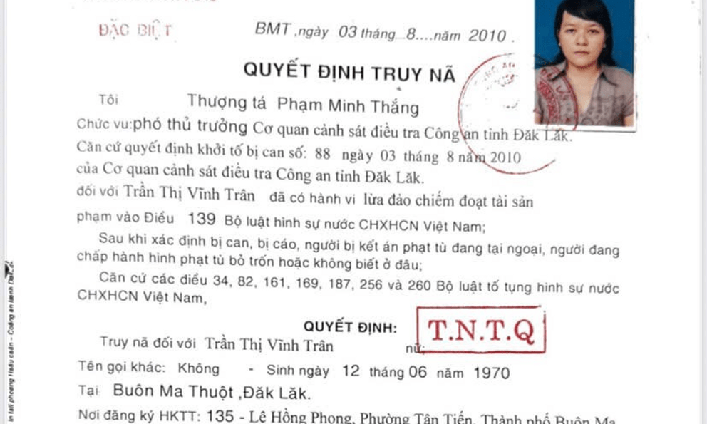 Truy nã đặc biệt bác sĩ Trần Thị Vĩnh Trân