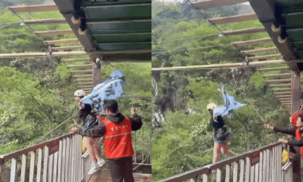 Clip: Cô gái rơi thẳng xuống vách núi do đứt dây cáp khi chơi trò mạo hiểm, trước đó liên tục nói “chưa buộc chặt”