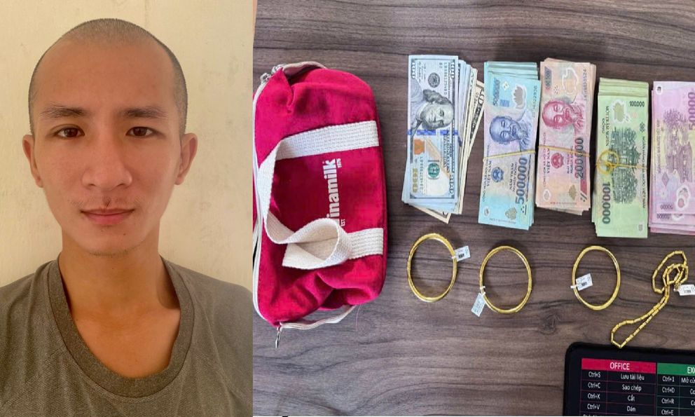 Bắt giữ Nguyễn Hoàng Nam cùng túi vàng 24K, 1.510 USD và hơn 106 triệu đồng 