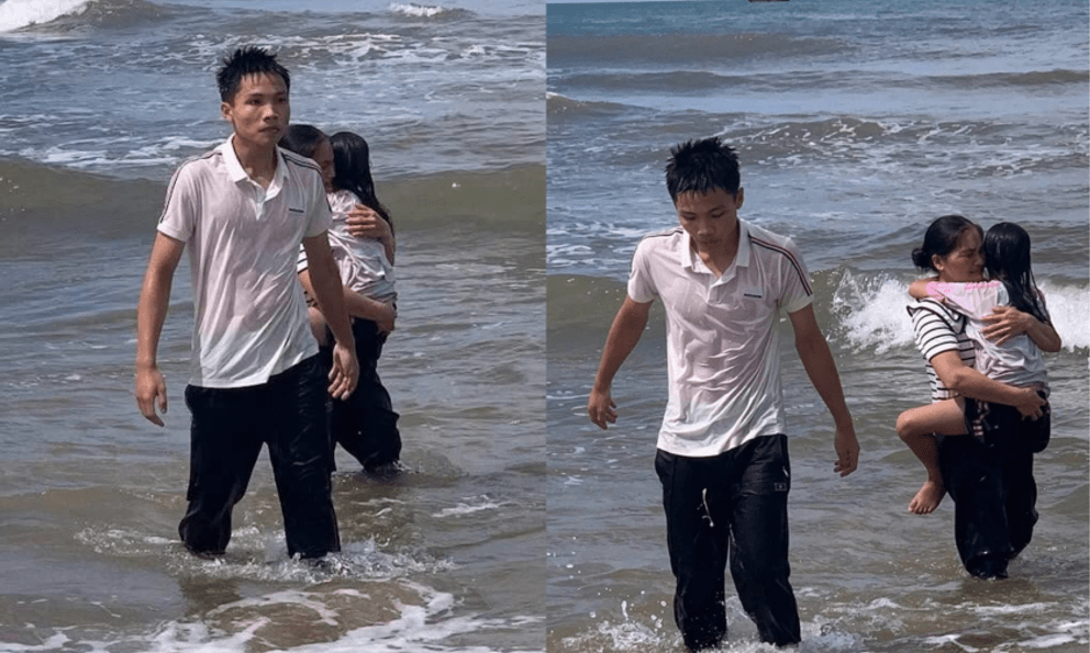 Nam sinh lớp 12 bơi ra xa gần 100m cứu bé gái bị sóng cuốn