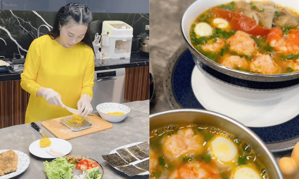 Phương Oanh một mình chăm cặp song sinh vẫn tự tay nấu ăn: Nhìn mâm cơm thấy độ tỉ mỉ