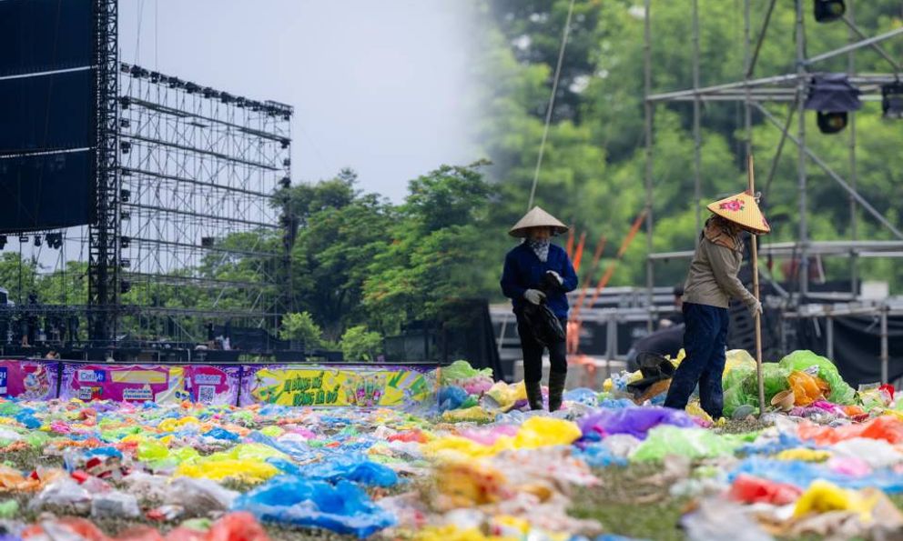 1 ngày sau concert Những thành phố mơ màng, công viên Yên Sở vẫn ngập nilon xanh đỏ, nữ công nhân môi trường: 