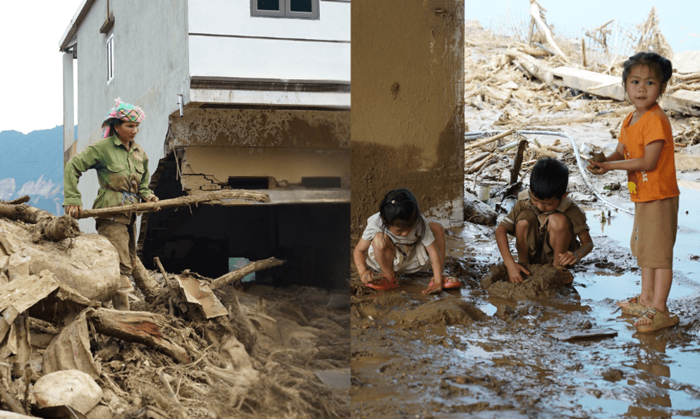 Người dân bản Chít trở về giữa những ngôi nhà bị lũ 