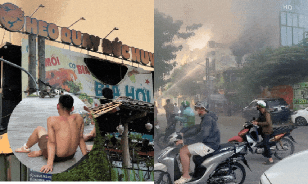 Hiện trường vụ cháy quán heo quay nổi tiếng ở Hà Nội: Đám cháy bốc ngùn ngụt, nhân viên nhảy xuống tầng 2 để thoát thân