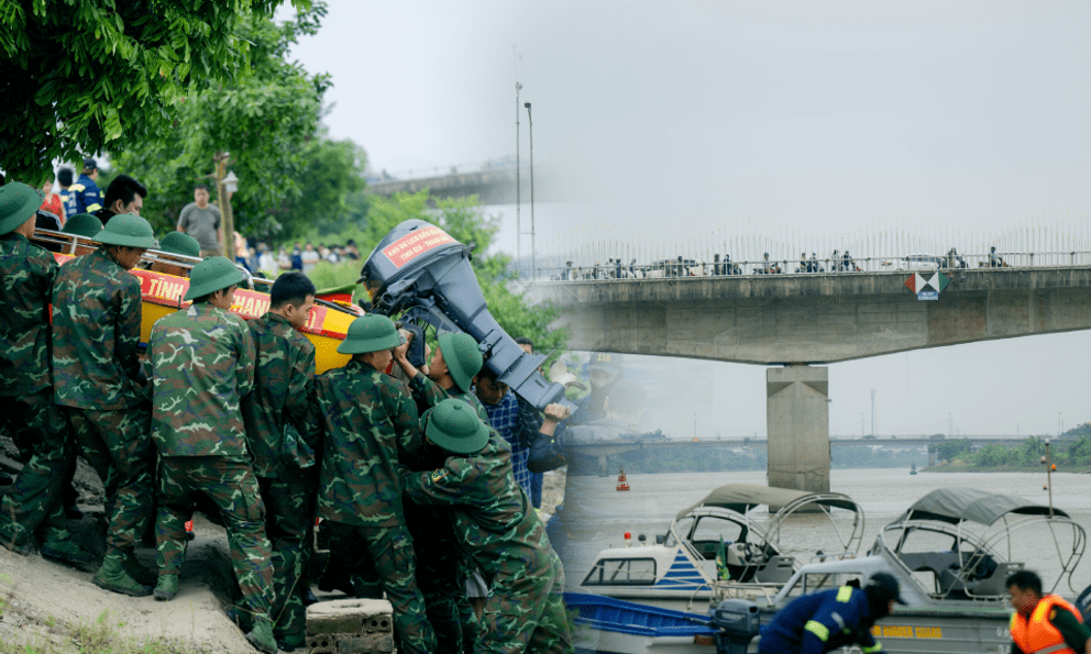 Hàng trăm người dõi theo cuộc tìm kiếm Thiếu tá mất tích trên sông Trà Lý sau khi lao xuống sông cứu người
