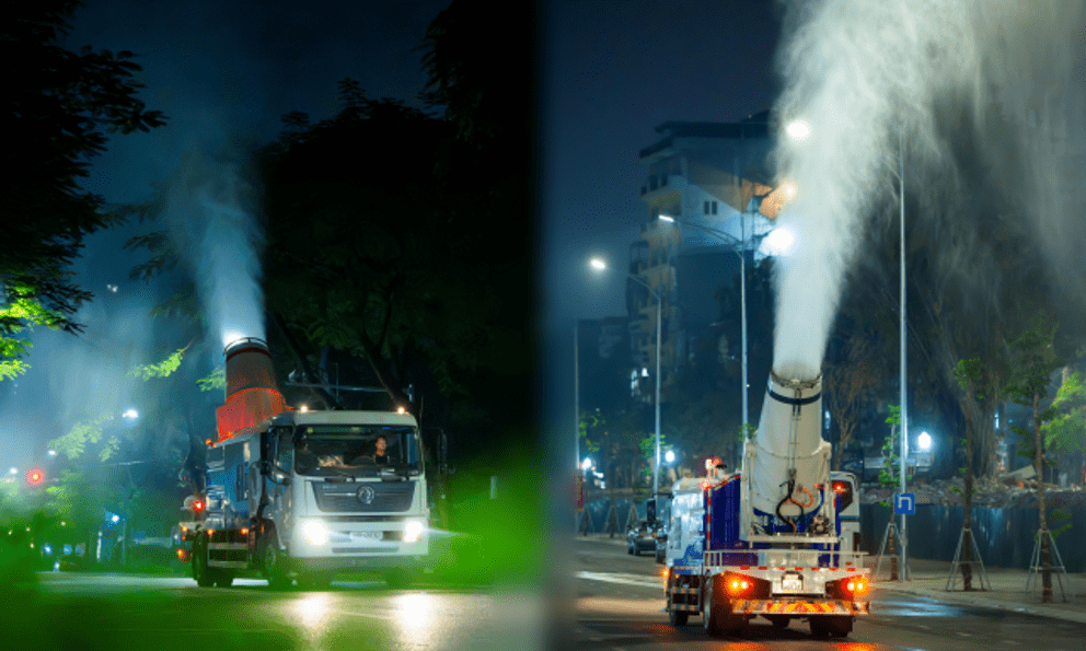 Cận cảnh chiếc xe chở theo 5.300m3 nước di chuyển qua 6 tuyến đường Hà Nội lúc 23h khuya