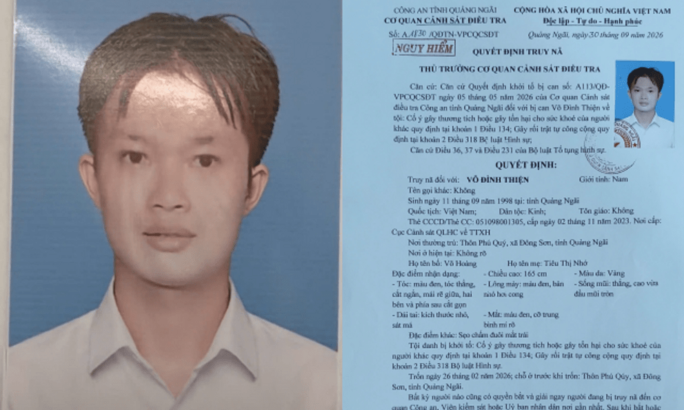 Truy nã toàn quốc Võ Đình Thiện SN 1998, bất kỳ ai cũng có quyền bắt và báo ngay cho cơ quan công an