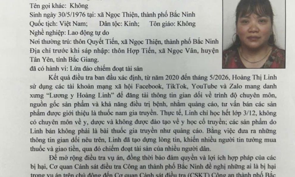 Ai từng mua thuốc nam gia truyền của “Lương y Hoàng Linh”, khẩn trương liên hệ công an trước ngày 31/12