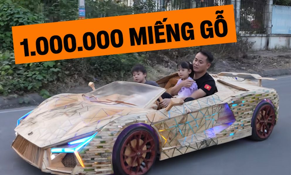 Thợ Việt gom 1 triệu tấm gỗ vụn thành 'siêu xe Lamborghini Revuelto' tặng con, ra đường buổi đêm ai cũng phải nhìn