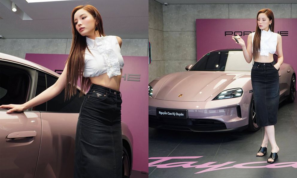 Bán Range Rover Velar, Hoa hậu Nguyễn Cao Kỳ Duyên chuyển sang ‘chơi’ Porsche Taycan: Màu nữ tính nhưng đi kèm gói thể thao