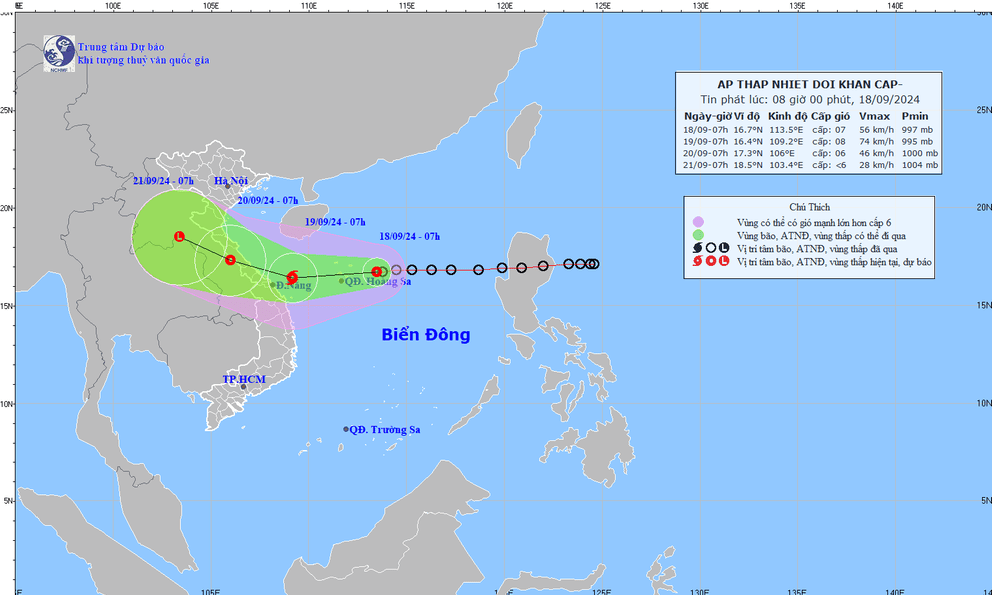 Tin áp thấp nhiệt đới khẩn cấp sáng 18/9