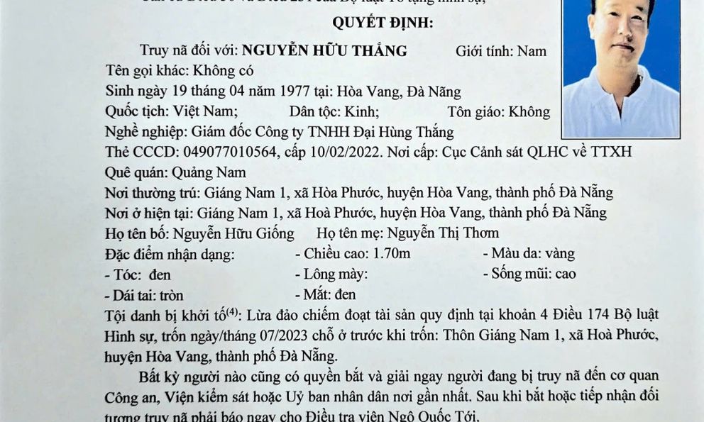 Truy nã Giám đốc Nguyễn Hữu Thắng