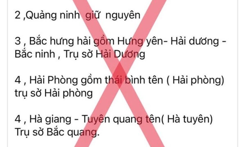 Danh sách sáp nhập các tỉnh, thành lan truyền trên mạng xã hội là thông tin sai sự thật
