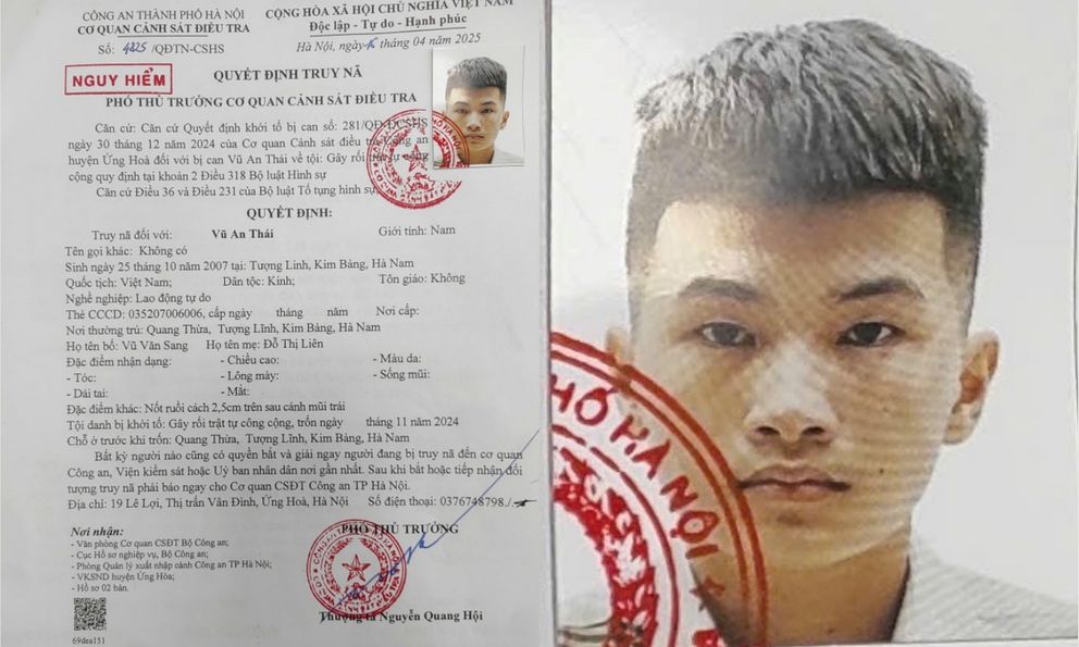 Công an Hà Nội truy nã Vũ An Thái