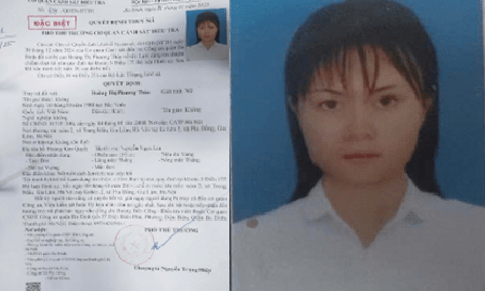 Truy nã đối tượng Hoàng Thị Phương Thảo 