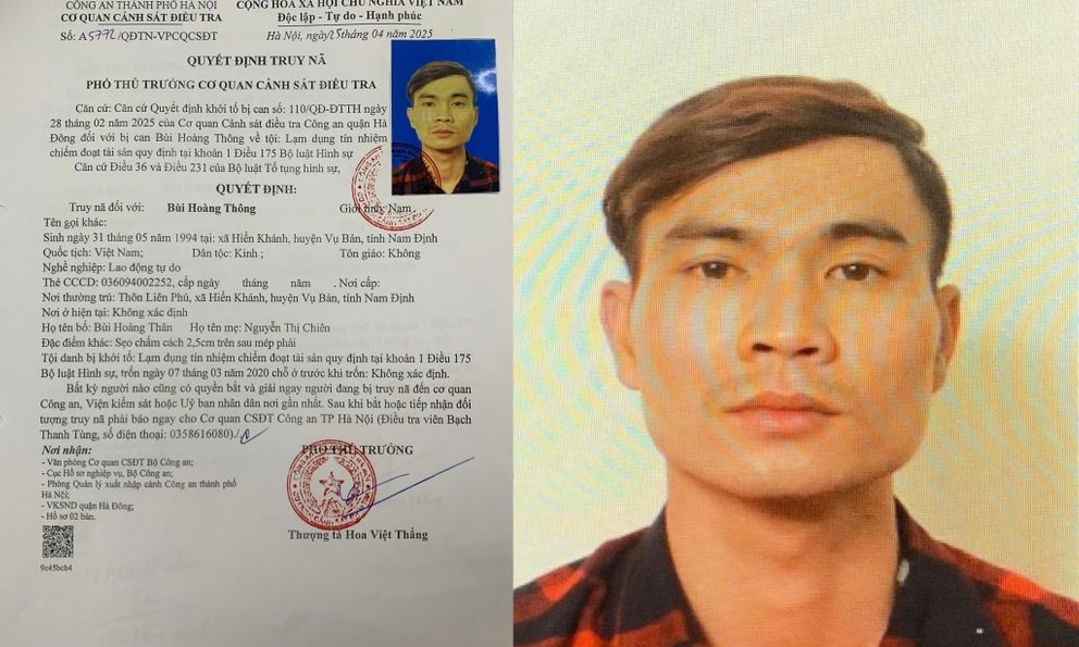 Truy nã nhân viên giao hàng Bùi Hoàng Thông