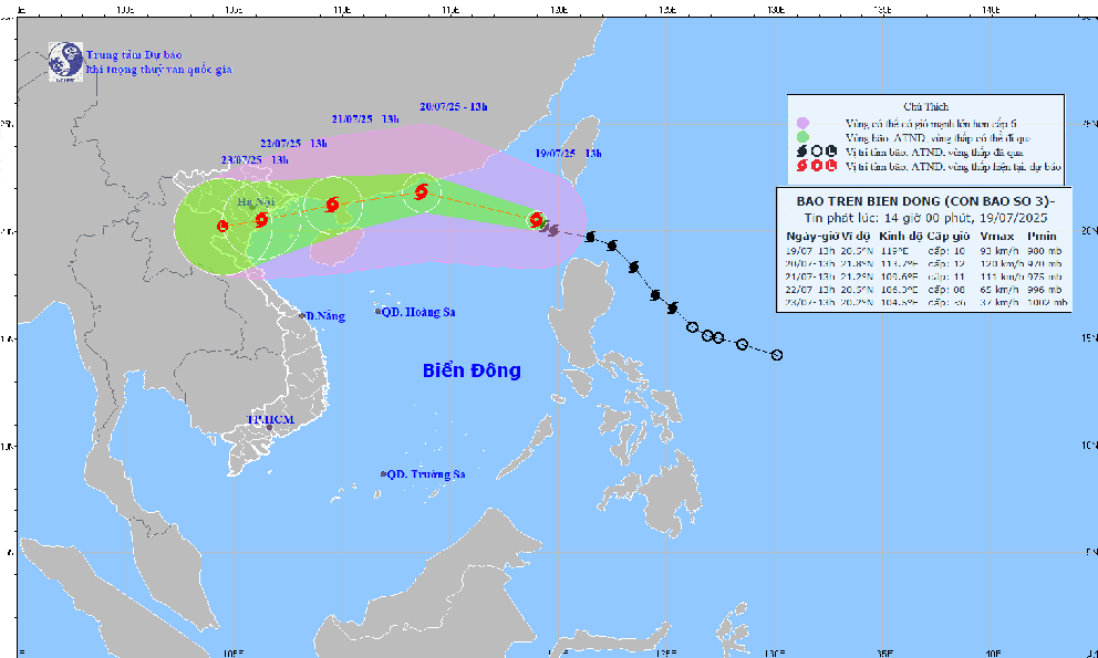 Tin bão số 3 mới nhất: Bão Wipha đã mạnh thêm 1 cấp, sức gió cấp 10 giật cấp 12 