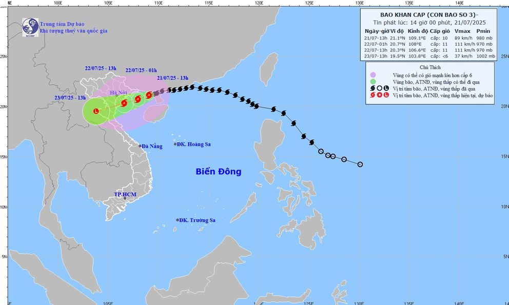 Bão số 3 vừa tăng thêm 1 cấp, chỉ còn cách Quảng Ninh hơn 100km, mưa rất to từ đêm nay