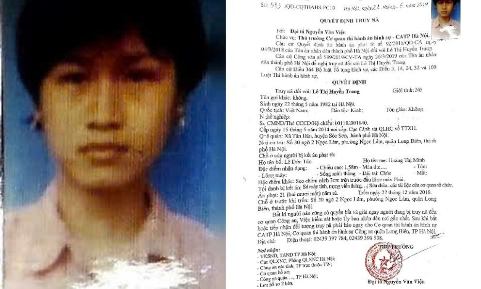 Truy nã Lê Thị Huyền Trang 