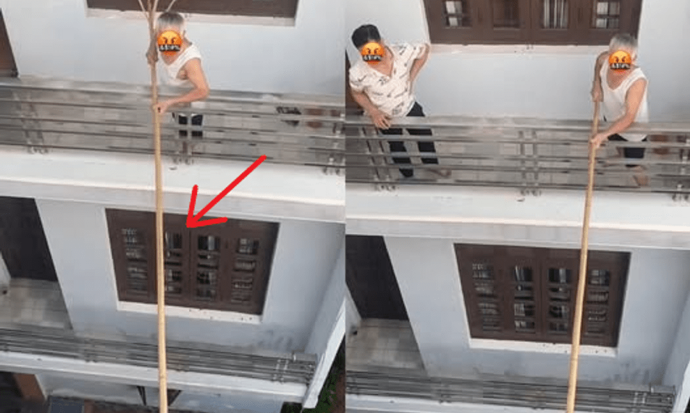 Người đàn ông dùng gậy dài ngăn hàng xóm mở cửa, khi biết nguyên nhân netizen lập tức 