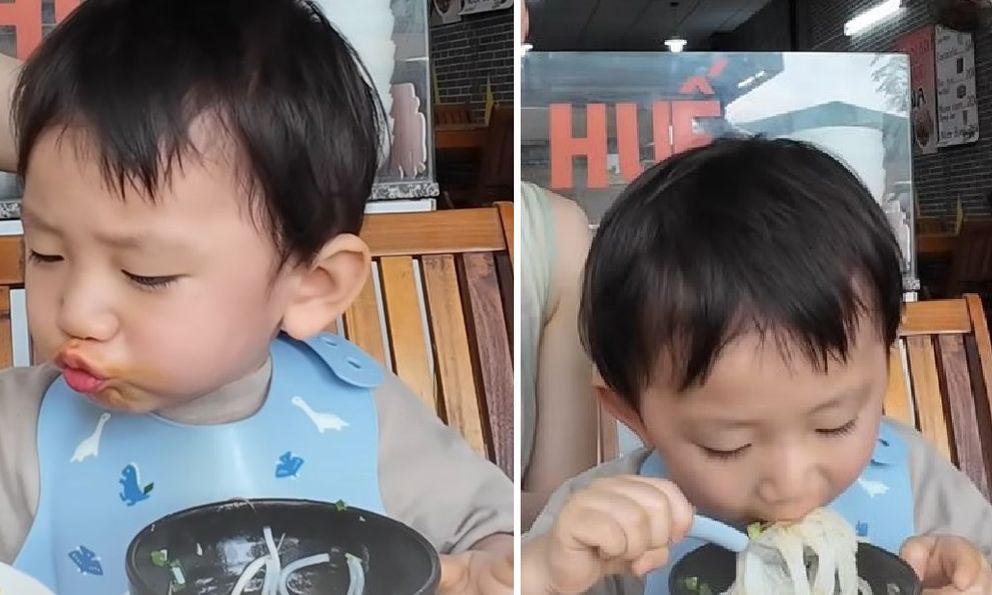 Em bé Nhật Bản lần đầu ăn 1 món bún Việt Nam, có phản ứng khiến nghìn người 'tan chảy'