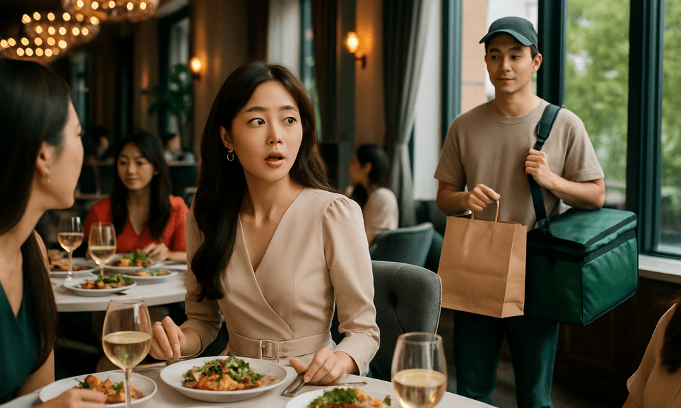 Đi ăn 20/10, tôi thấy chồng đang làm shipper ở nhà hàng, lý do mới nghẹn đắng làm sao