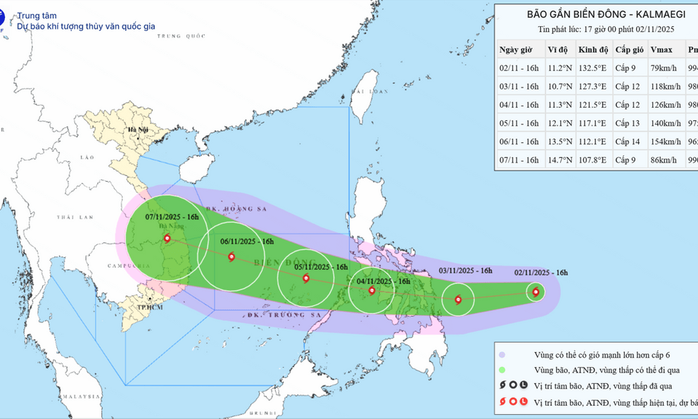 Tin bão số 13, bão Kalmaegi: Các tỉnh ven biển nào có thể có gió giật trên cấp 17?