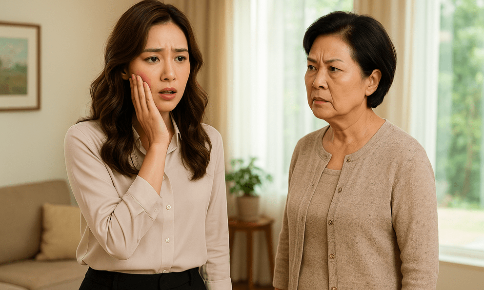 Đi làm về bị mẹ chồng tát 