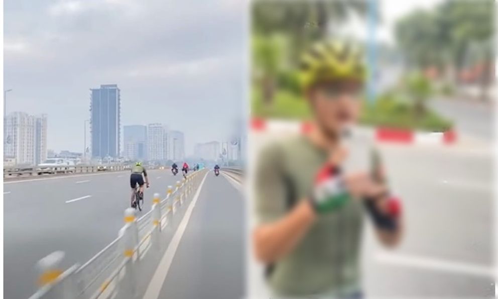 Quay đoàn xe đạp trên cầu Nhật Tân, người đàn ông bị một nhóm đuổi theo, bắt xóa clip