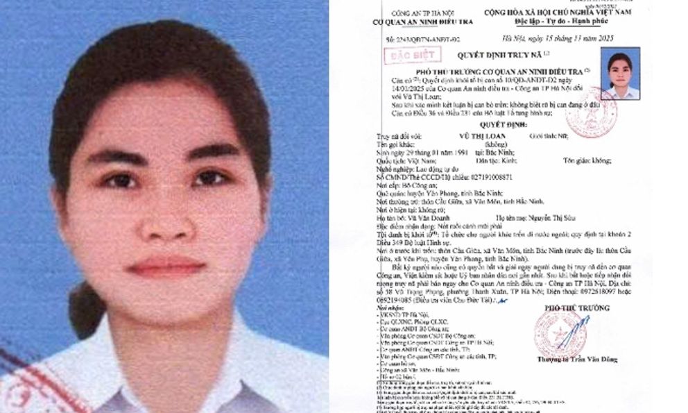 Truy nã Vũ Thị Loan sinh năm 1991