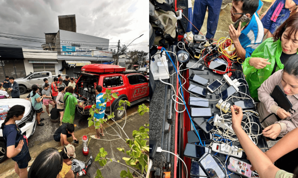 Người đàn ông chạy xe từ TP. Hồ Chí Minh vào Nha Trang để người dân vùng lũ sạc nhờ điện thoại 