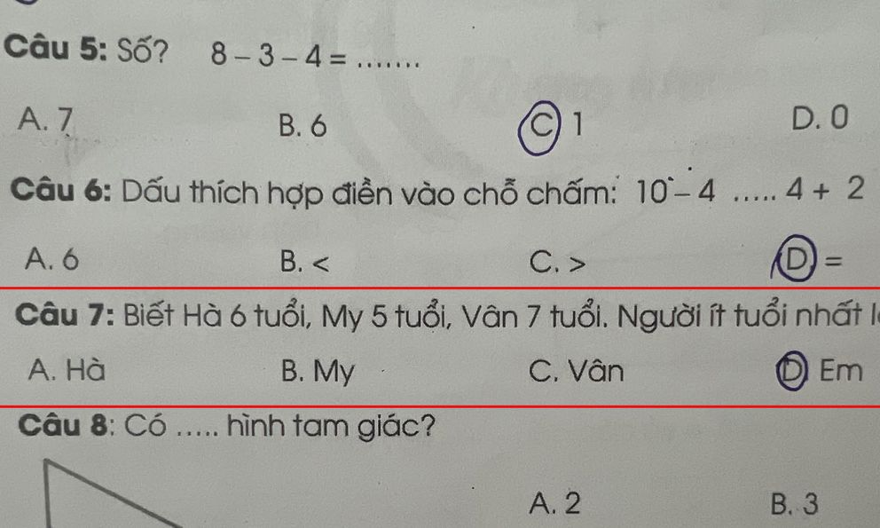 Bài Toán lớp 1 khiến phụ huynh “nhức đầu”, con làm sai nhưng nghe lời giải thích cũng rất hợp lý