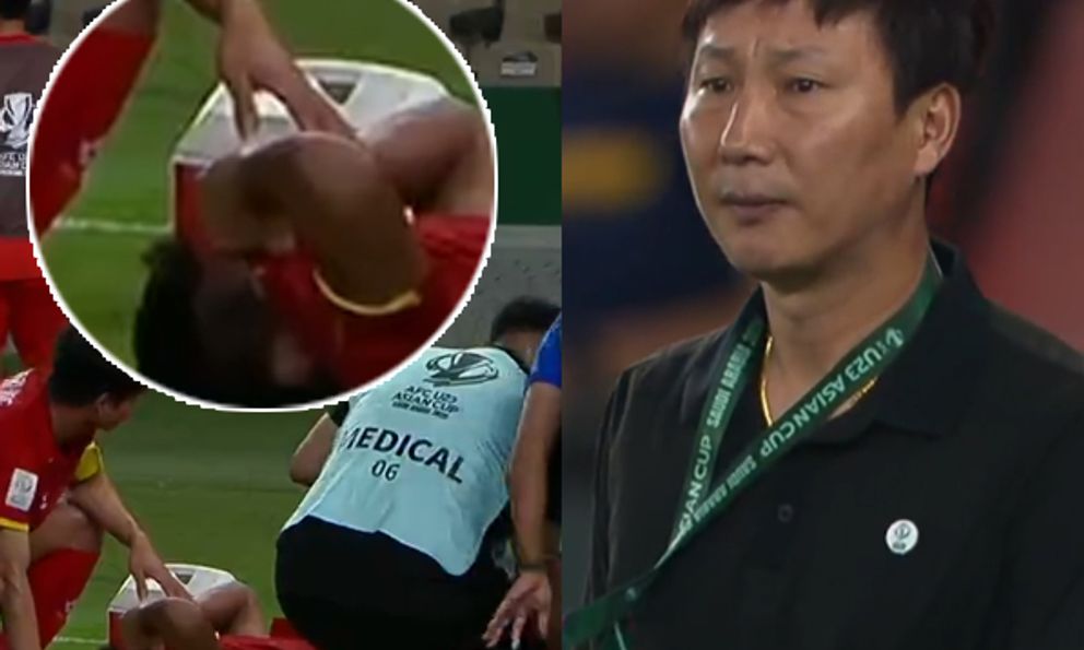 Trung vệ U23 Việt Nam nhập viện gấp vì bị cầu thủ Trung Quốc đè lên, HLV Kim Sang-sik lo ra mặt