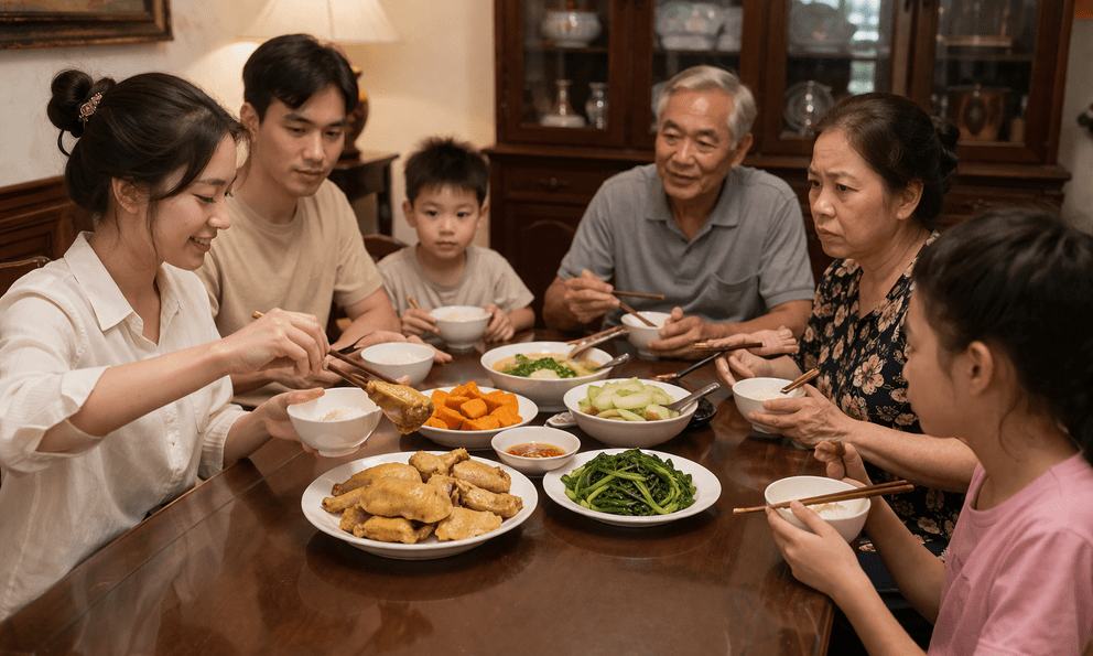 Ngồi vào mâm gắp miếng đùi gà đầu tiên, cô dâu mới bị mẹ chồng 