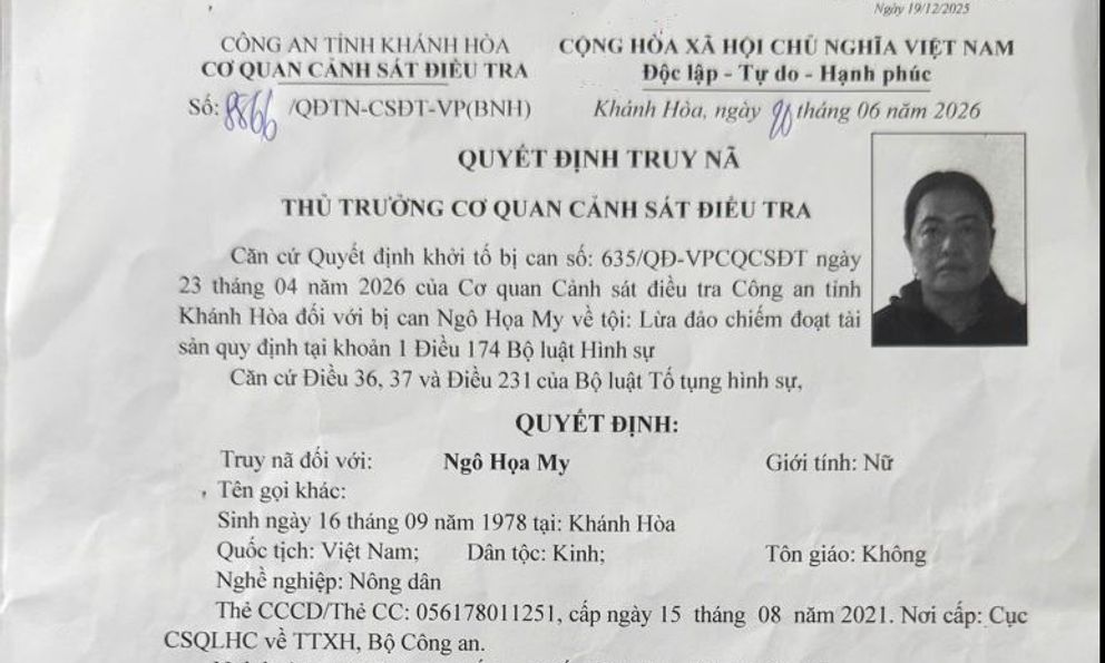Quyết định truy nã Ngô Họa My SN 1978
