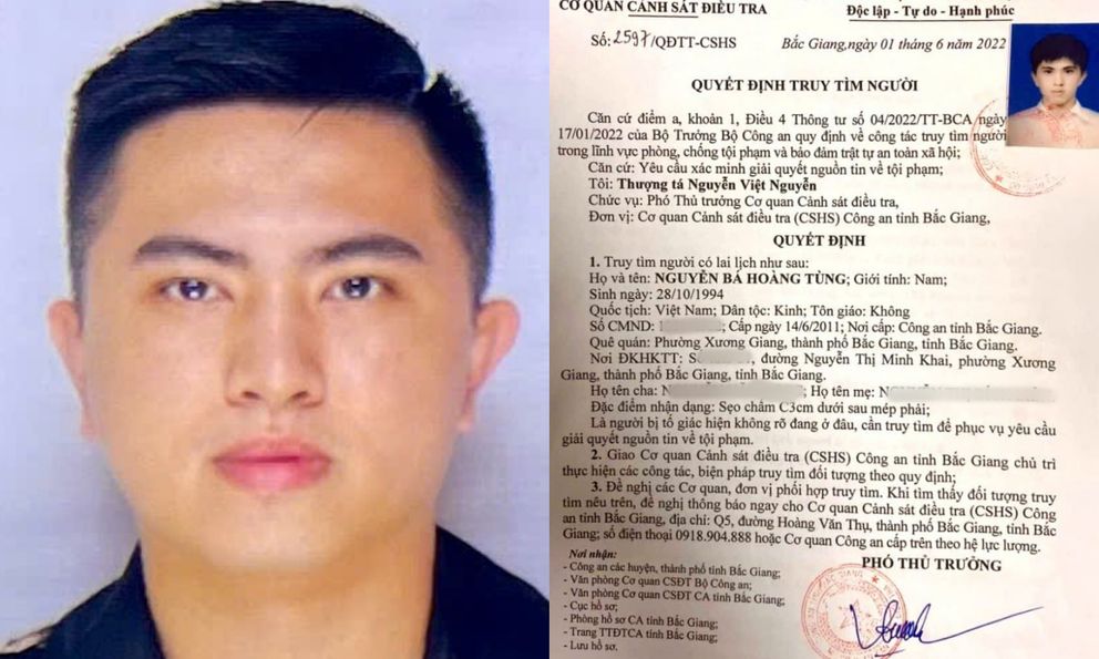 Công an truy tìm người tên Nguyễn Bá Hoàng Tùng SN 1994