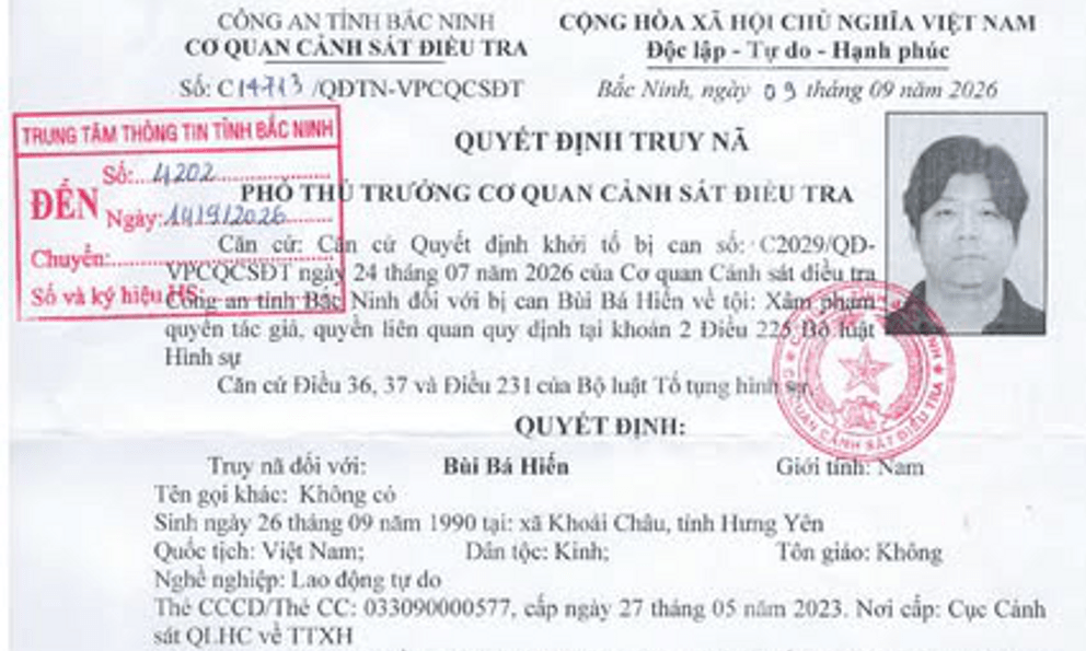 Quyết định truy nã Bùi Bá Hiến SN 1990, bất kỳ ai cũng có quyền bắt giữ