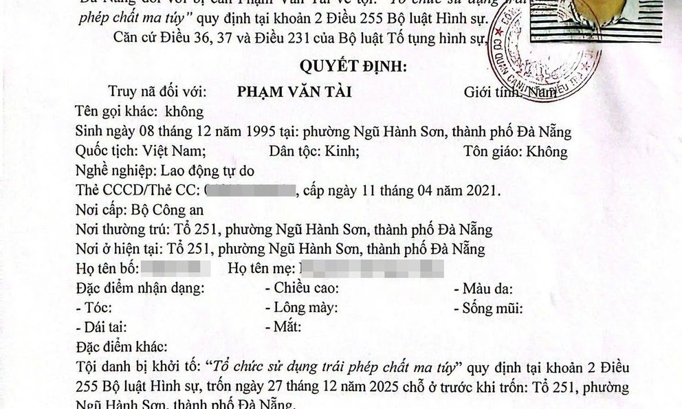 Quyết định truy nã Phạm Văn Tài SN 1995, bất kỳ ai cũng có quyền bắt giữ