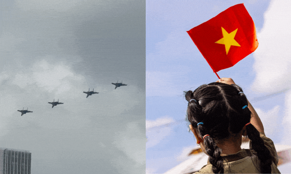 Sắc cờ Tổ quốc tung bay giữa trời TP.HCM: Cả gia đình 10 người vượt hàng chục km để được tận mắt ngắm nhìn