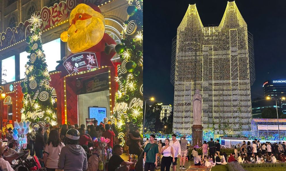 Người dân TP.HCM đổ ra đường tận hưởng không khí lạnh, nhà thờ Đức Bà chính thức lên đèn