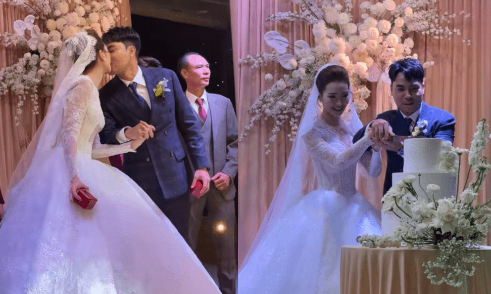 Đám cưới hot nhất hôm nay: Tiền vệ Đức Huy bảnh bao hôn MC Huyền Trang Mù Tạt trên lễ đường