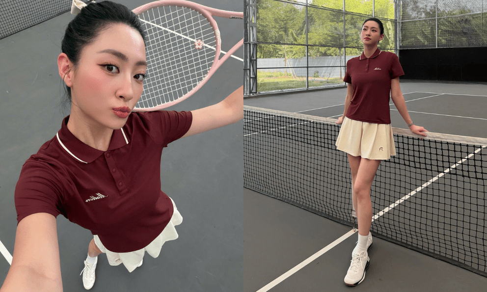 Lương Thùy Linh visual sáng bừng trên sân tennis, đôi chân dài 1m22 