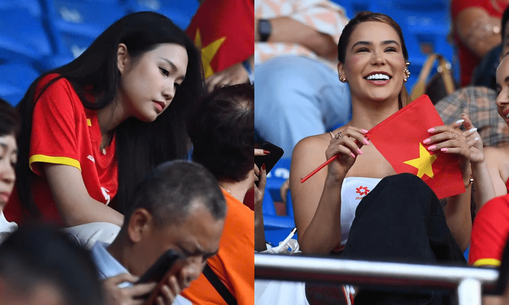 Doãn Hải My đọ sắc với vợ Hoàng Hên trên khán đài cổ vũ tuyển Việt Nam: Viusal xinh bất chấp cam thường!