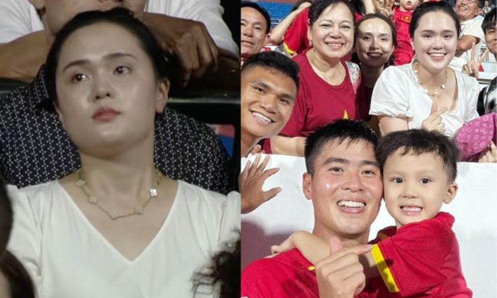 Tiểu thư Quỳnh Anh cười tít mắt, tự hào kể về bàn thắng của Duy Mạnh: Chồng em rất hiếm khi ghi bàn nên em rất vui