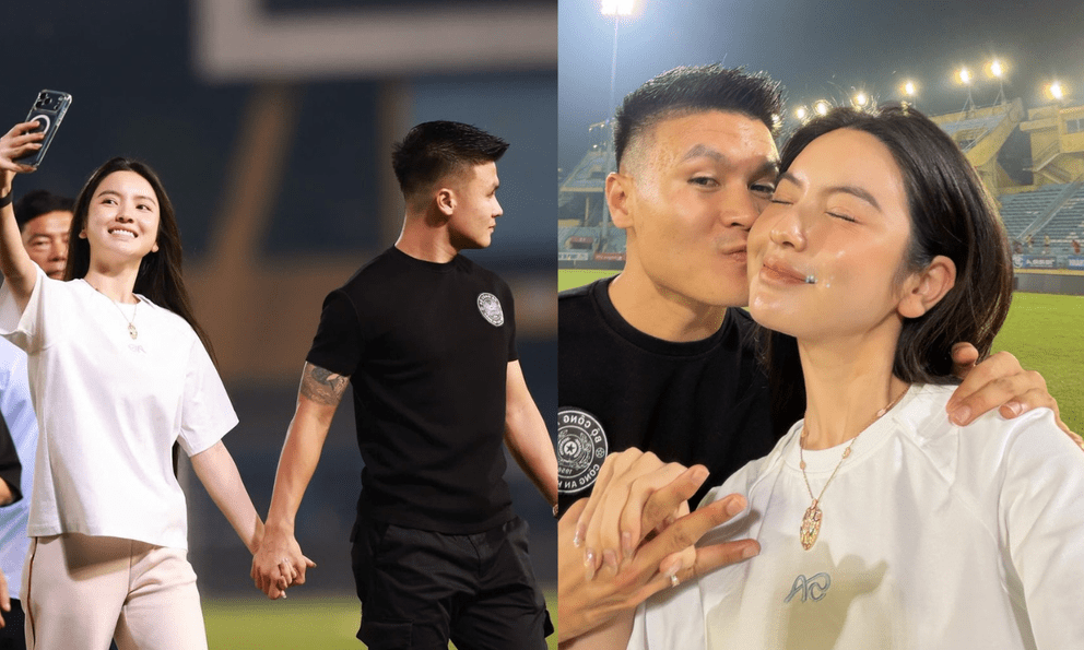 Quang Hải nắm tay, hôn vợ cực tình sau trận CAHN thắng Nam Định ở V.League 