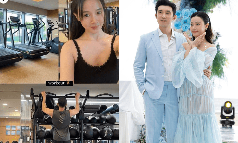 Midu khoe mặt mộc không tì vết khi check in tại phòng gym cùng chồng thiếu gia 