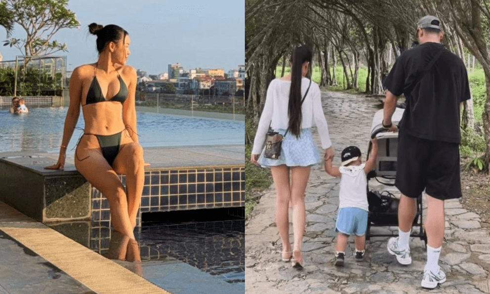 Văn Lâm đưa vợ con đi du lịch, Yến Xuân khoe dáng nuột nà, chuẩn nàng WAG sexy nhất làng bóng Việt 