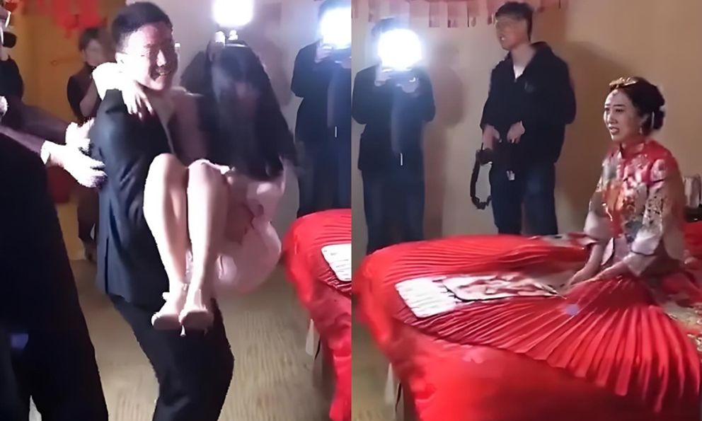 Chú rể vô tư bế thốc phù dâu trong lễ cưới, vẻ mặt của cô dâu khiến ai cũng hiểu: 