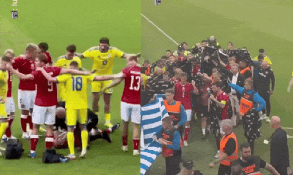 Video: Xúc động hình ảnh cầu thủ 2 đội Đan Mạch và Ukraine tạo vòng tròn che chắn cho Eriksen